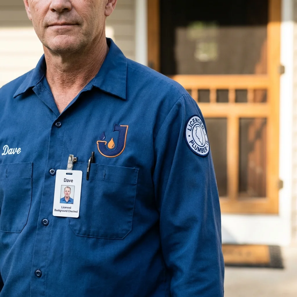 Licensed plumber showing ID badge in Westport, WA