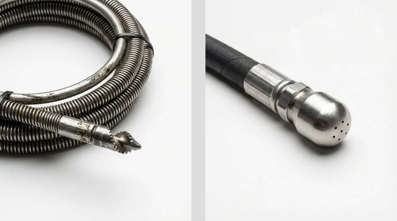 Drain snake cable and hydro jetting nozzle used for drain cleaning in Westport, WA