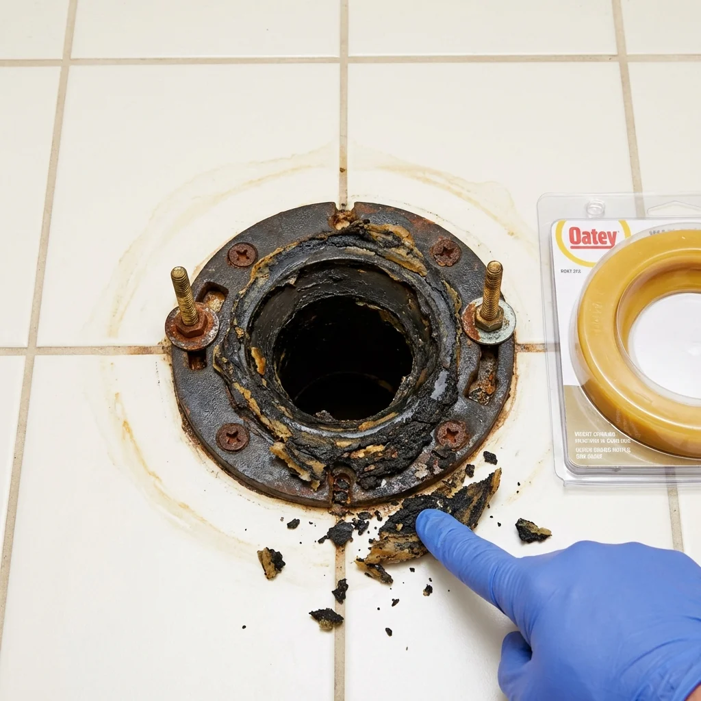 Failed wax ring showing water seepage at the base of a toilet in a Westport, WA home